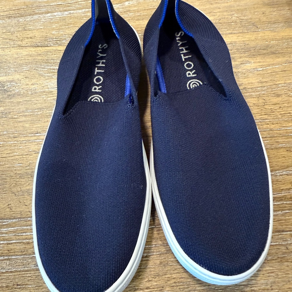 Rothy's Blue and White Slip-On Sneakers with Elastic Panels